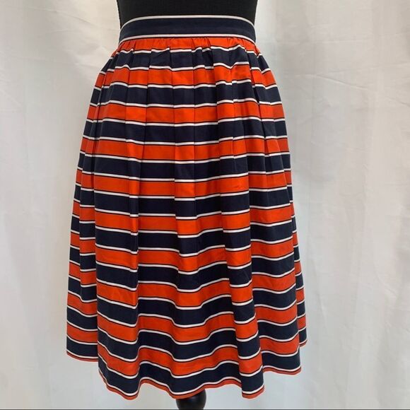 J. Crew Gondola Nautical Red White Navy Striped Pleated Sz 6 - Picture 4 of 10